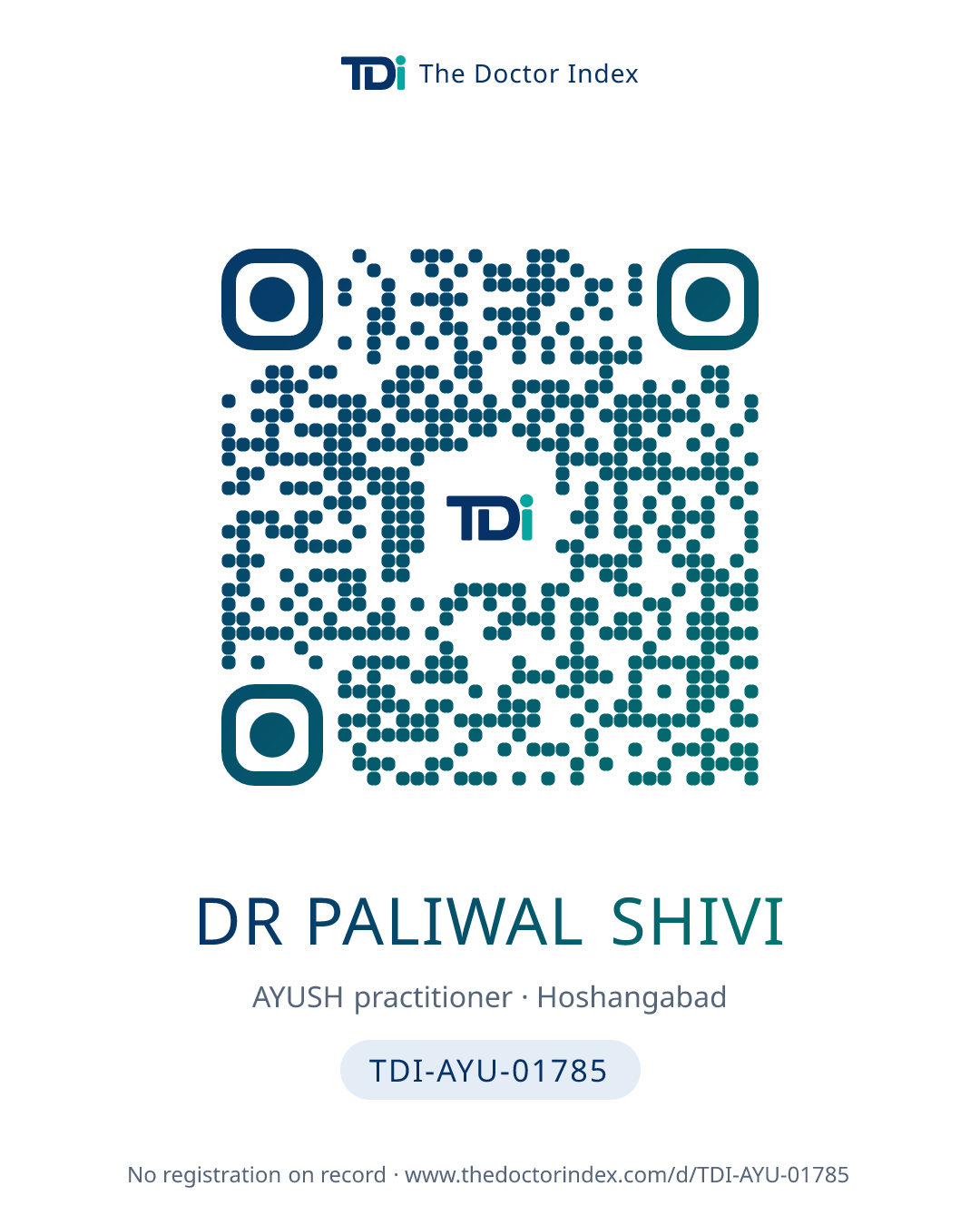 QR card for Dr Paliwal Shivi, TDI-AYU-01785