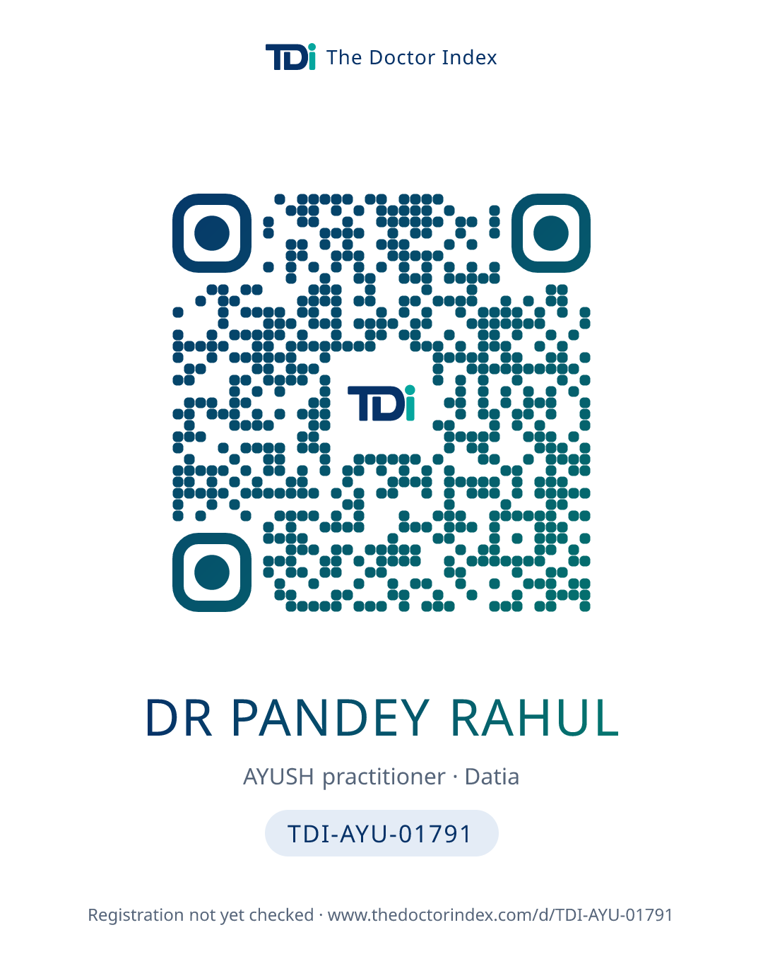 QR card for Dr Pandey Rahul, TDI-AYU-01791