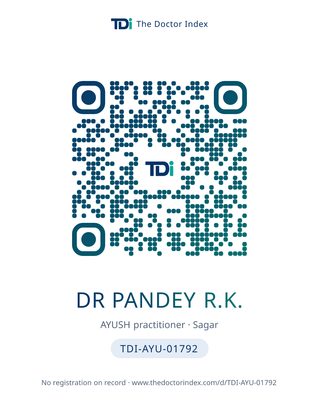 QR card for Dr Pandey R.K., TDI-AYU-01792