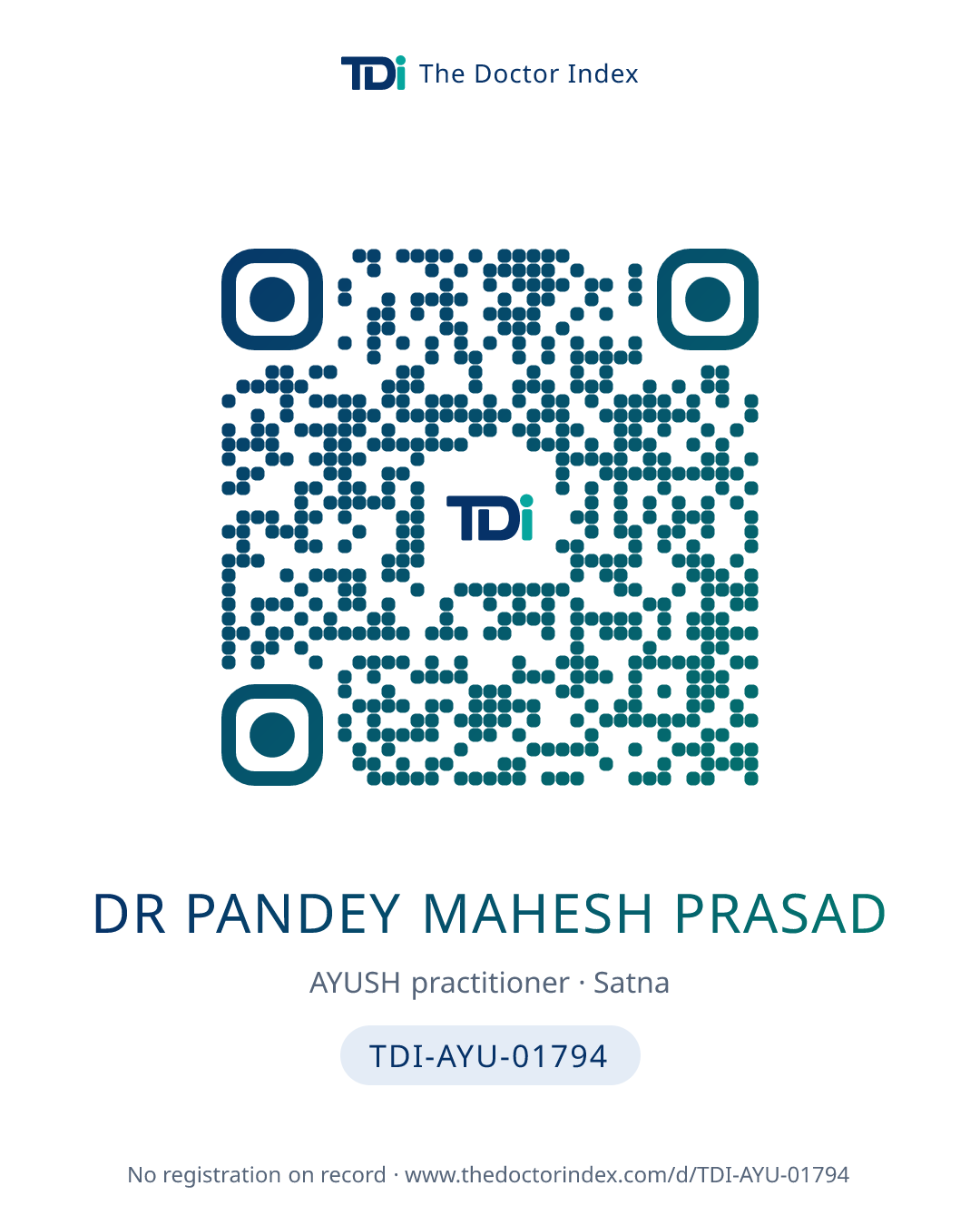 QR card for Dr Pandey Mahesh Prasad, TDI-AYU-01794