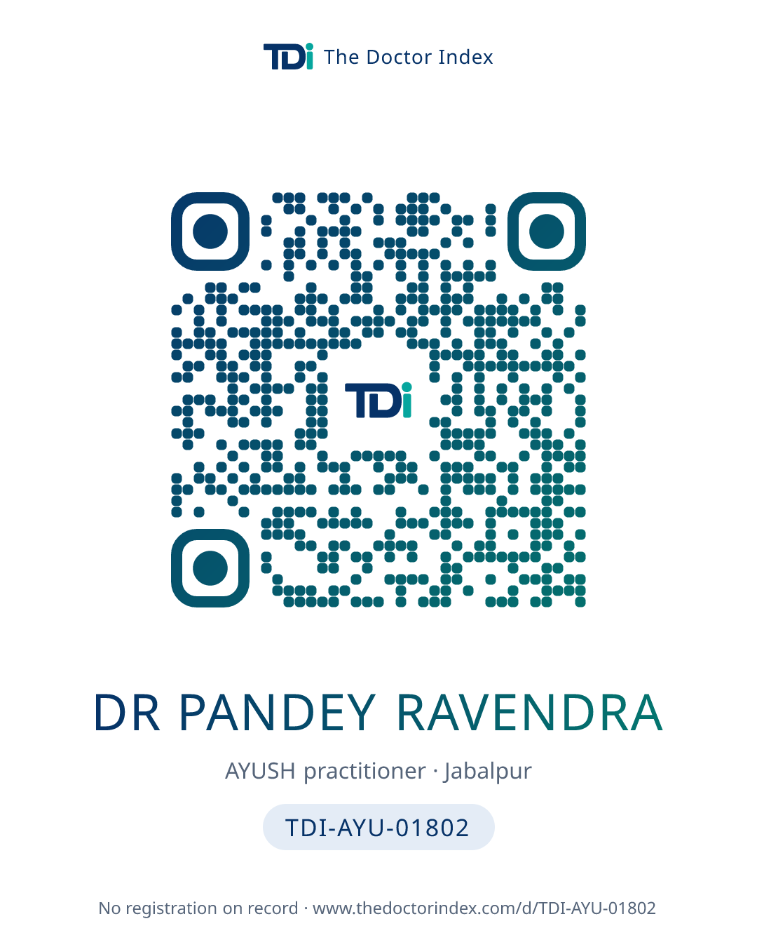 QR card for Dr Pandey Ravendra, TDI-AYU-01802