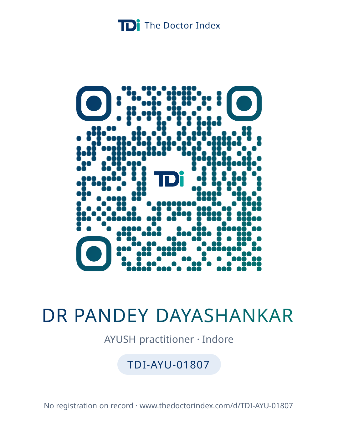 QR card for Dr Pandey Dayashankar, TDI-AYU-01807