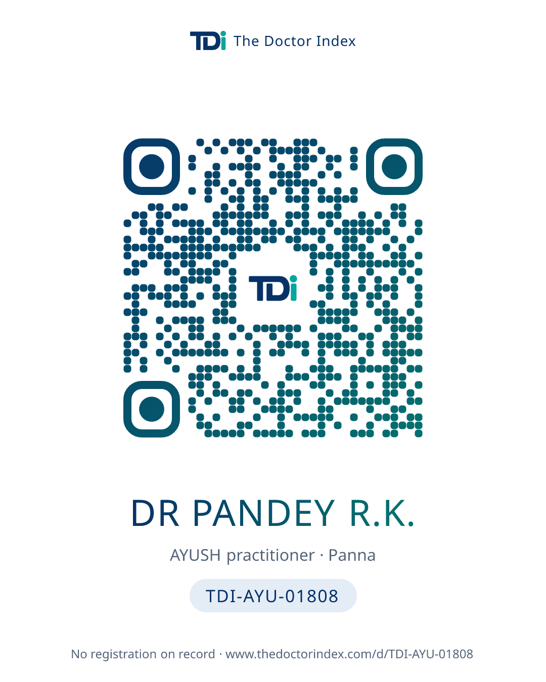 QR card for Dr Pandey R.K., TDI-AYU-01808