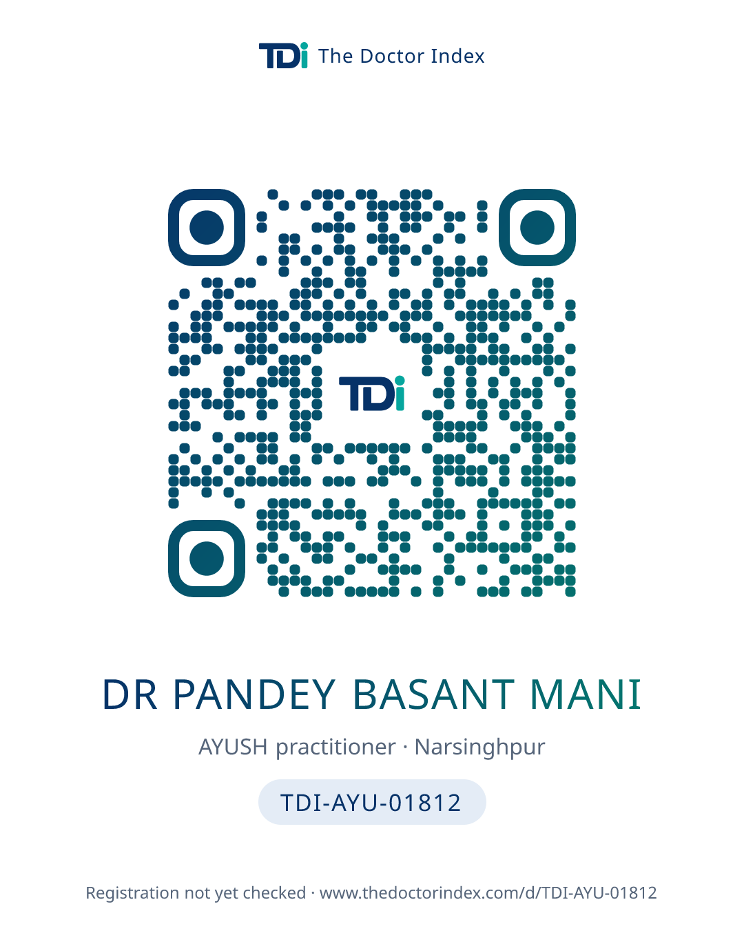 QR card for Dr Pandey Basant Mani, TDI-AYU-01812