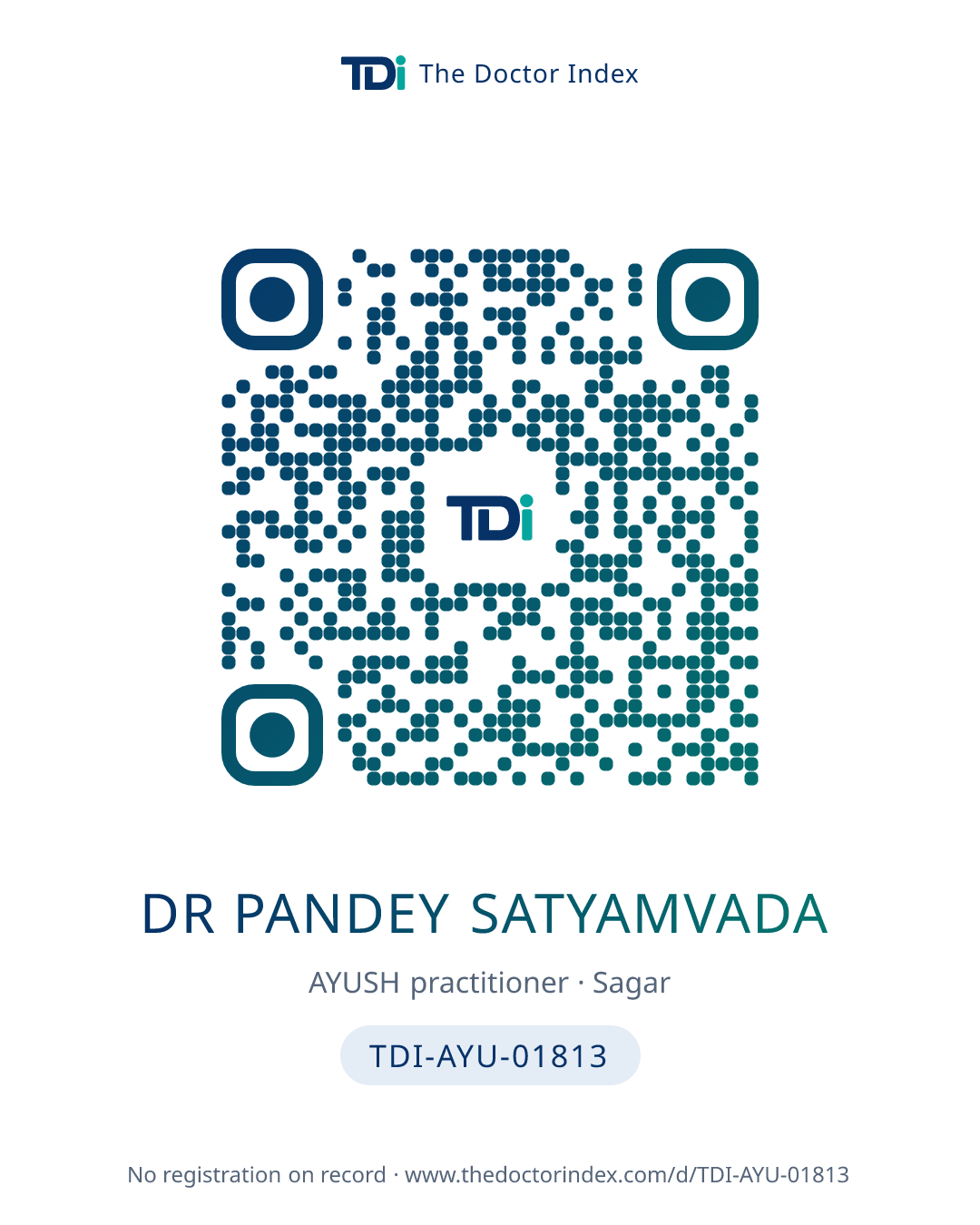 QR card for Dr Pandey Satyamvada, TDI-AYU-01813