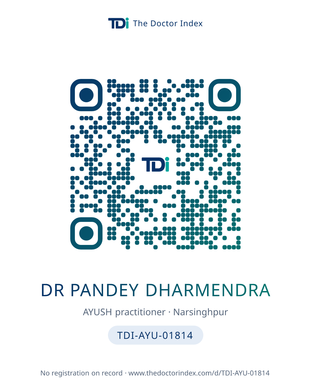 QR card for Dr Pandey Dharmendra, TDI-AYU-01814