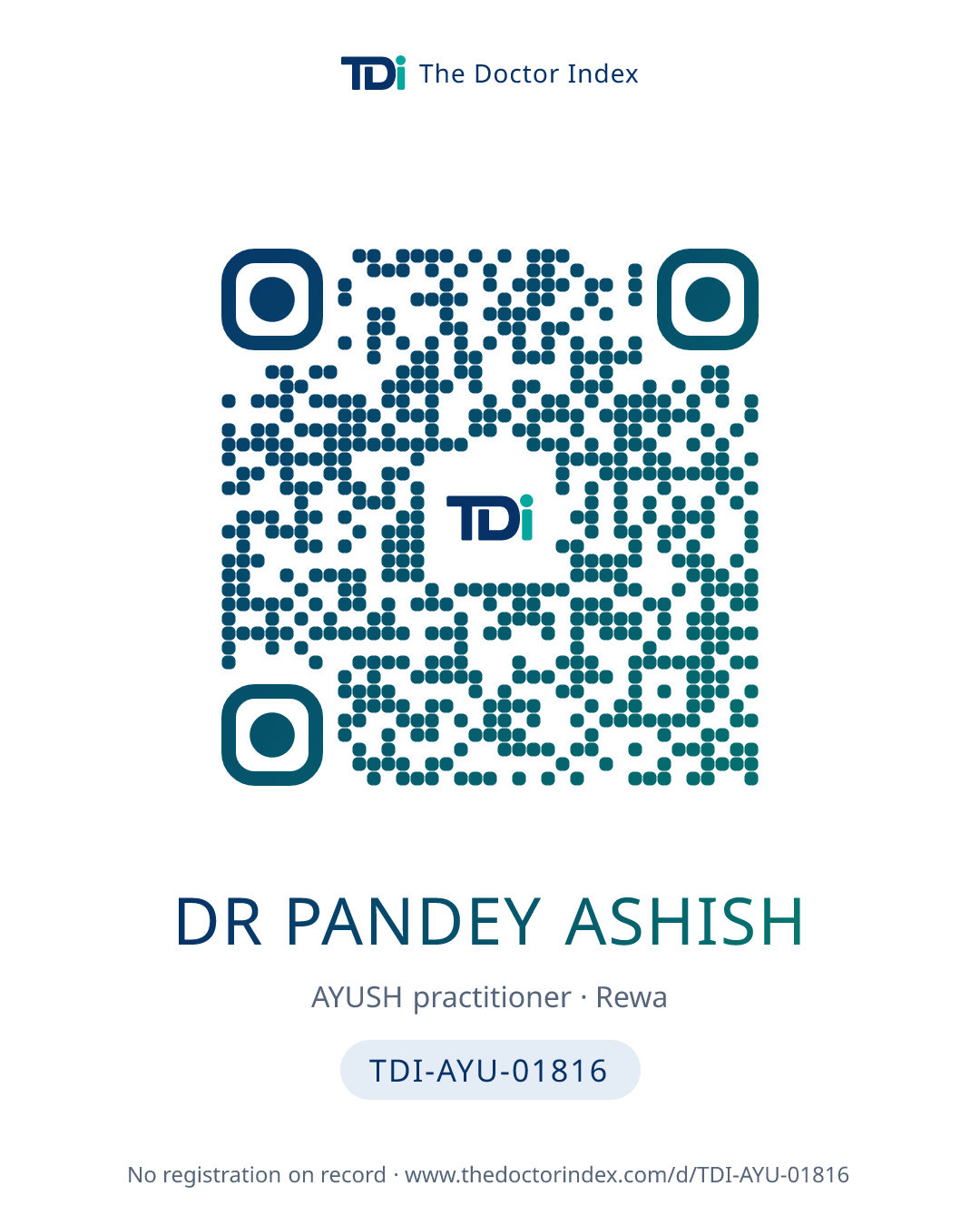 QR card for Dr Pandey Ashish, TDI-AYU-01816