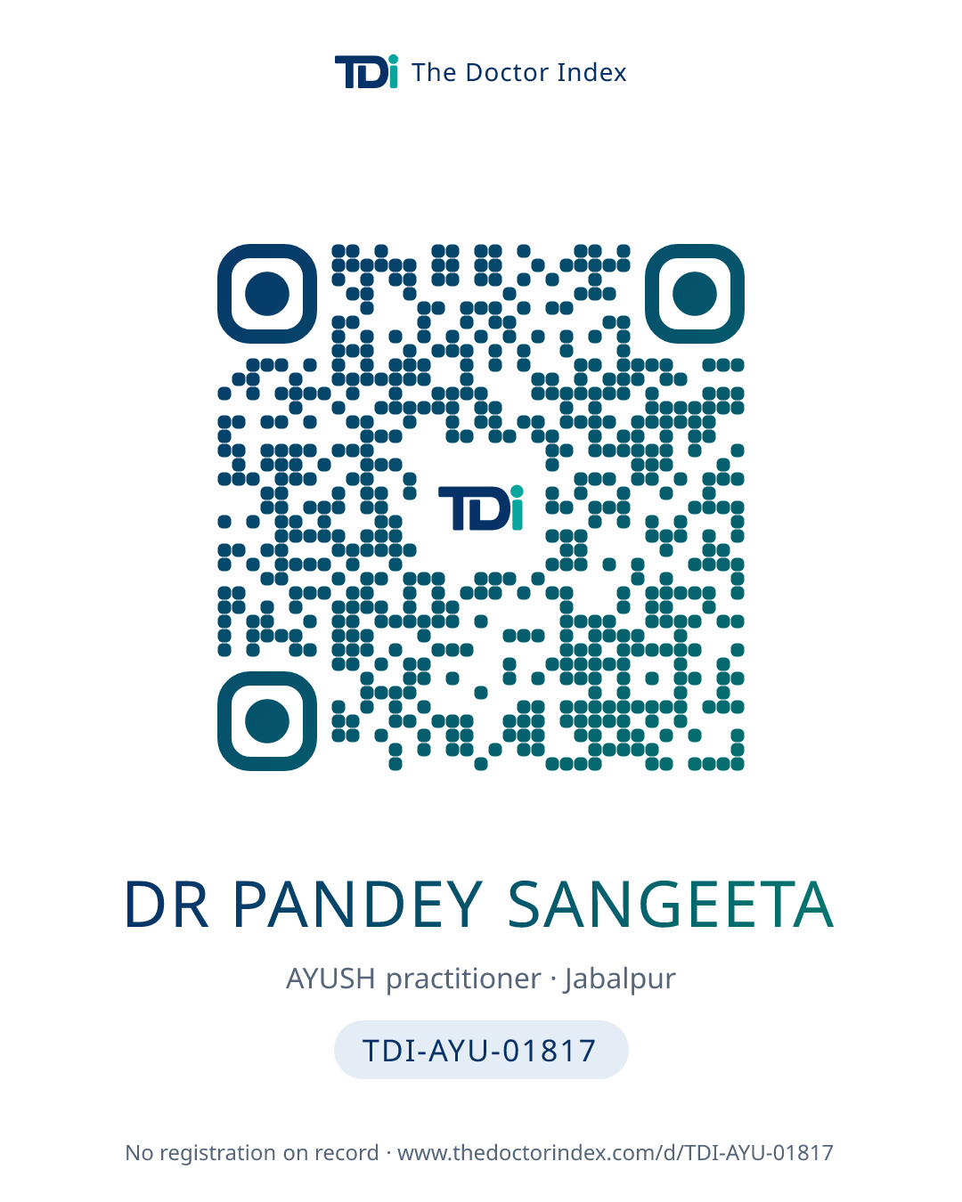 QR card for Dr Pandey Sangeeta, TDI-AYU-01817