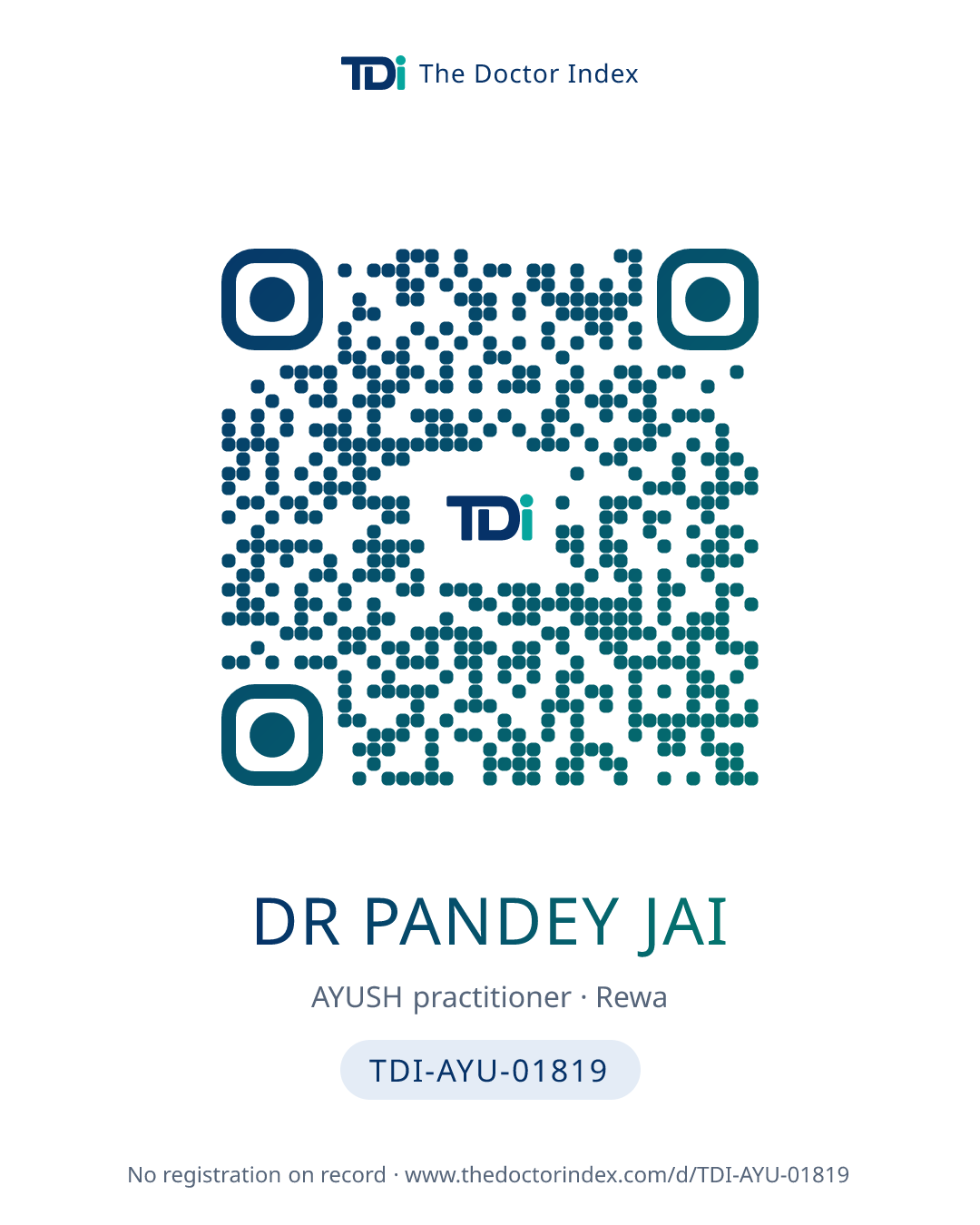 QR card for Dr Pandey Jai, TDI-AYU-01819