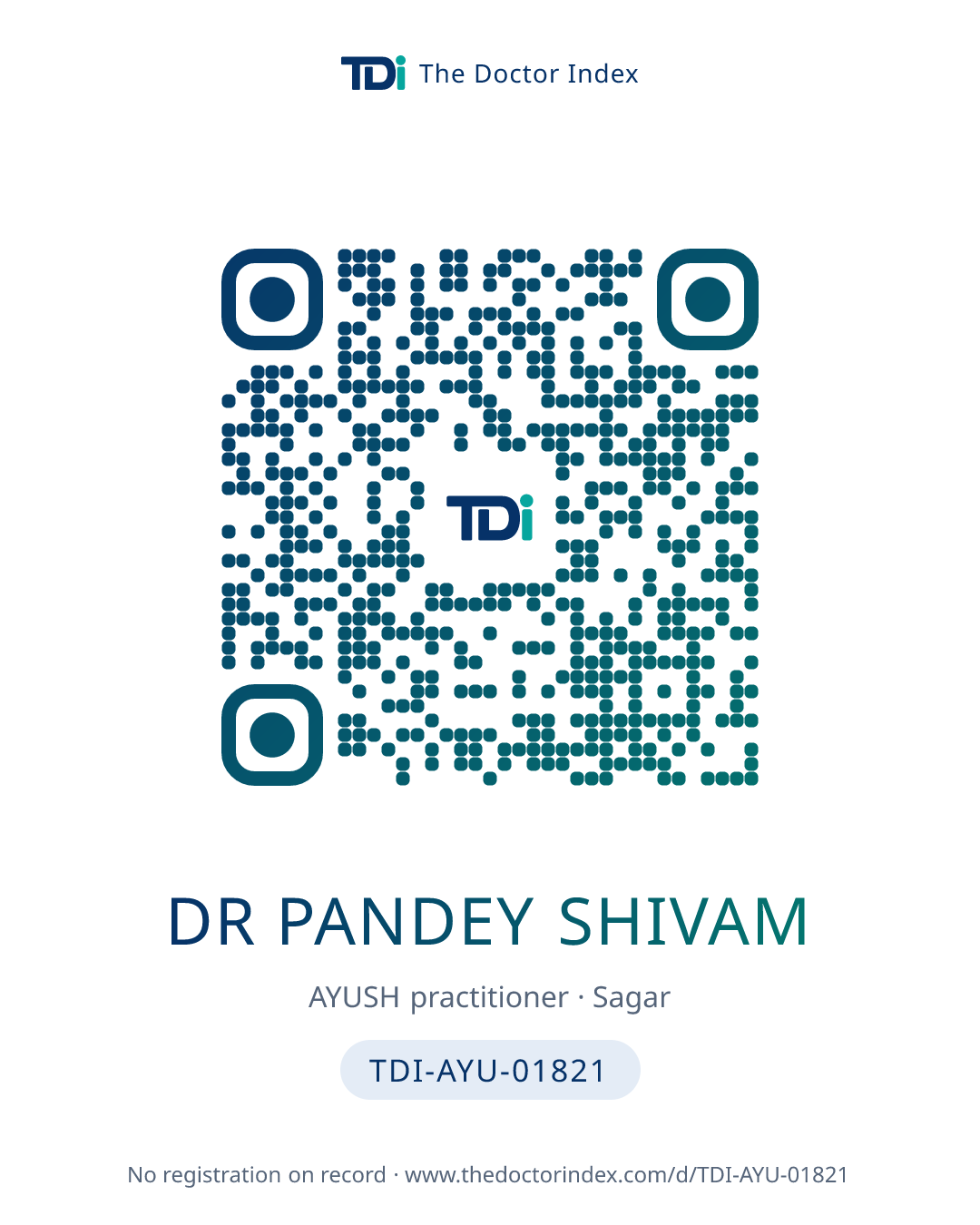 QR card for Dr Pandey Shivam, TDI-AYU-01821
