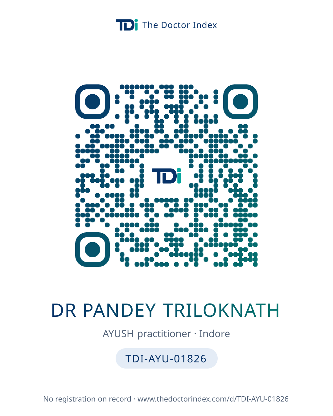 QR card for Dr Pandey Triloknath, TDI-AYU-01826