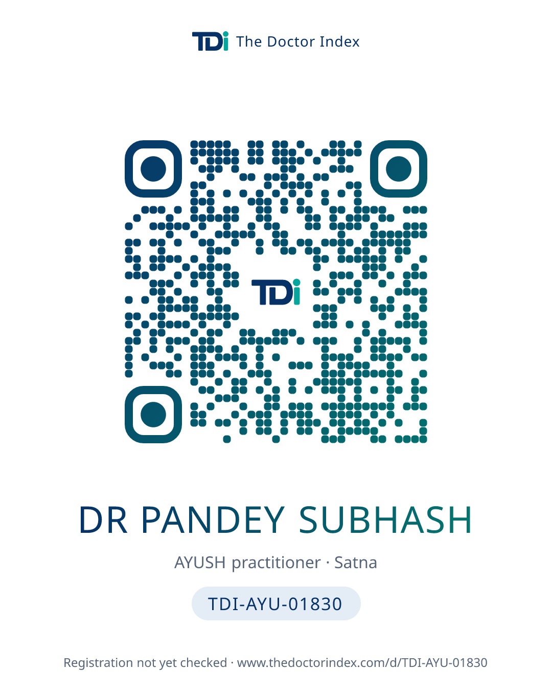 QR card for Dr Pandey Subhash, TDI-AYU-01830