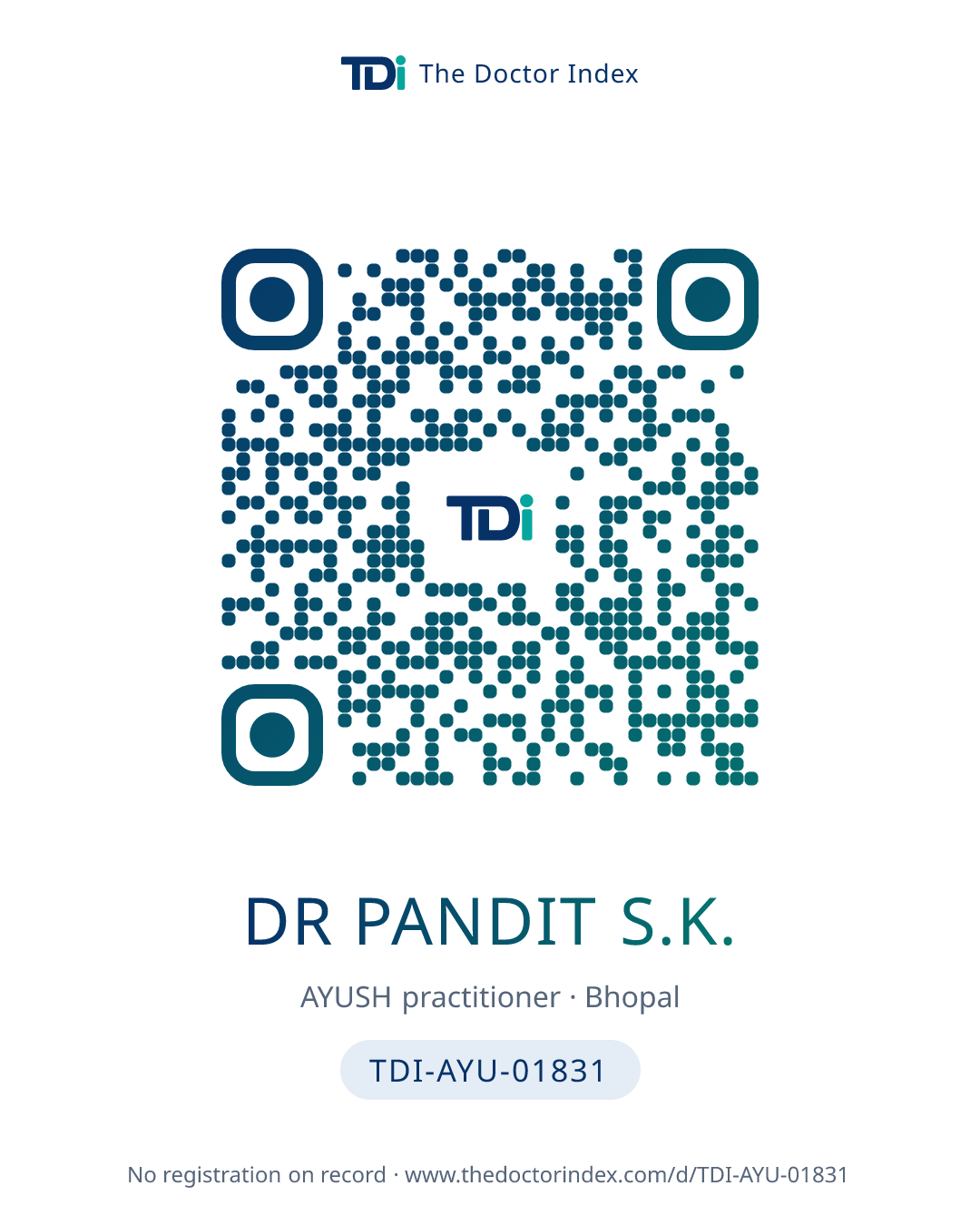 QR card for Dr Pandit S.K., TDI-AYU-01831