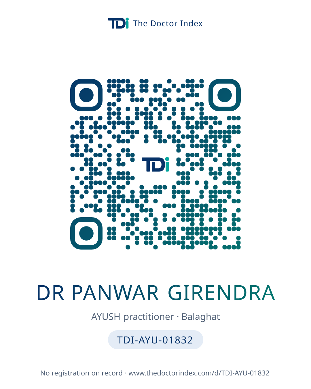 QR card for Dr Panwar Girendra, TDI-AYU-01832