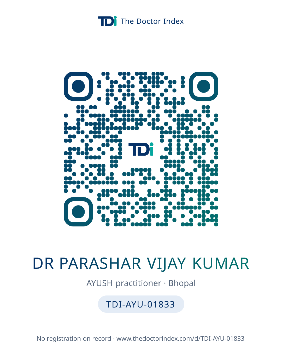 QR card for Dr Parashar Vijay Kumar, TDI-AYU-01833