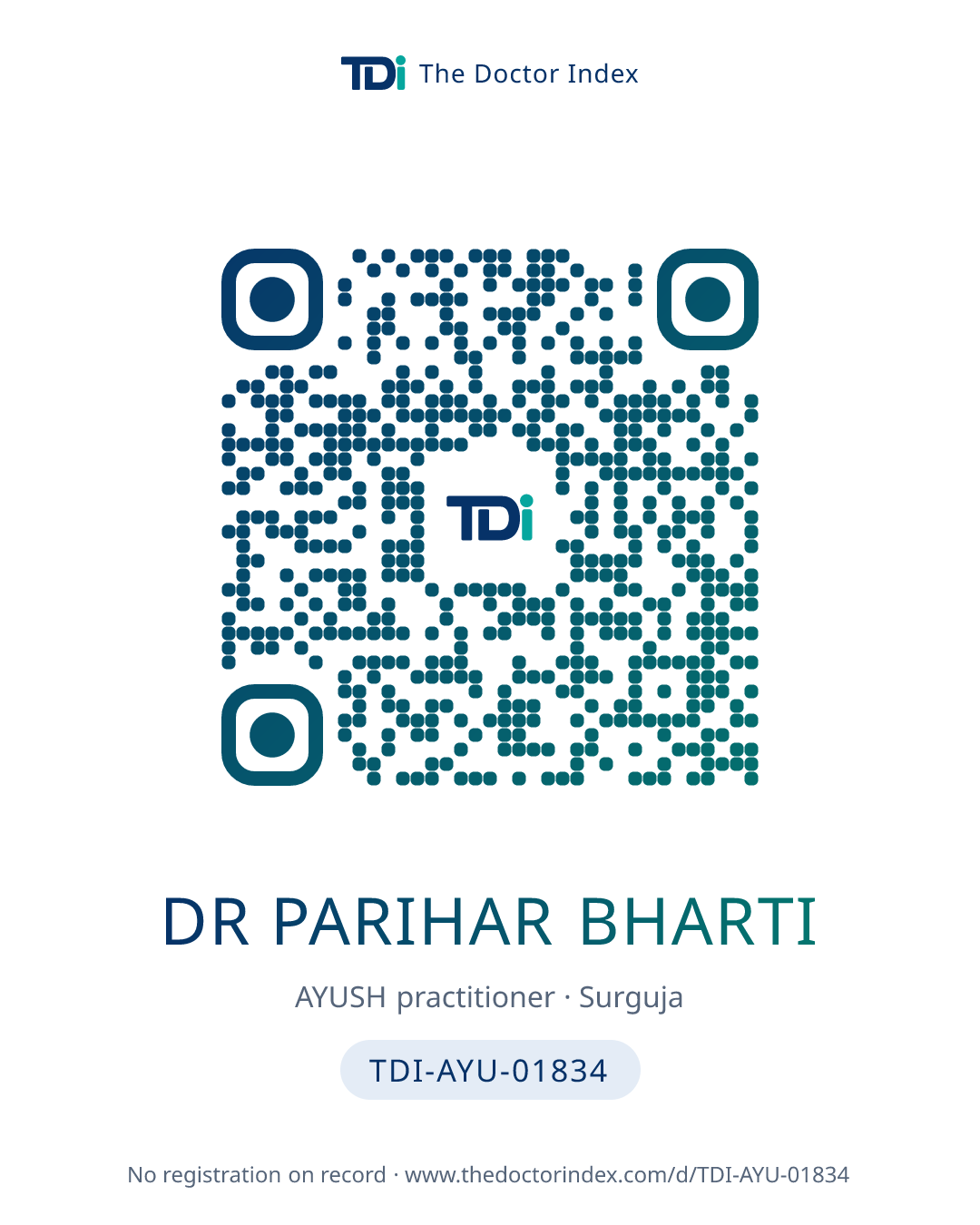 QR card for Dr Parihar Bharti, TDI-AYU-01834