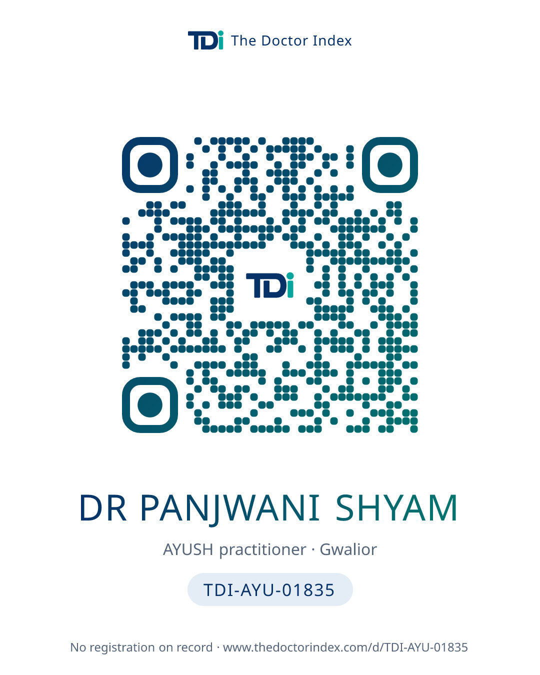 QR card for Dr Panjwani Shyam, TDI-AYU-01835