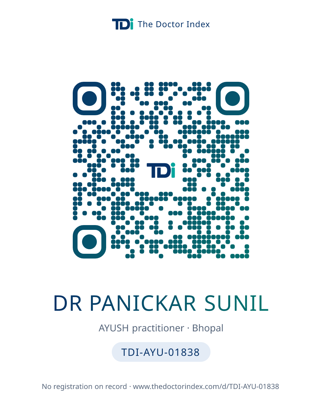 QR card for Dr Panickar Sunil, TDI-AYU-01838