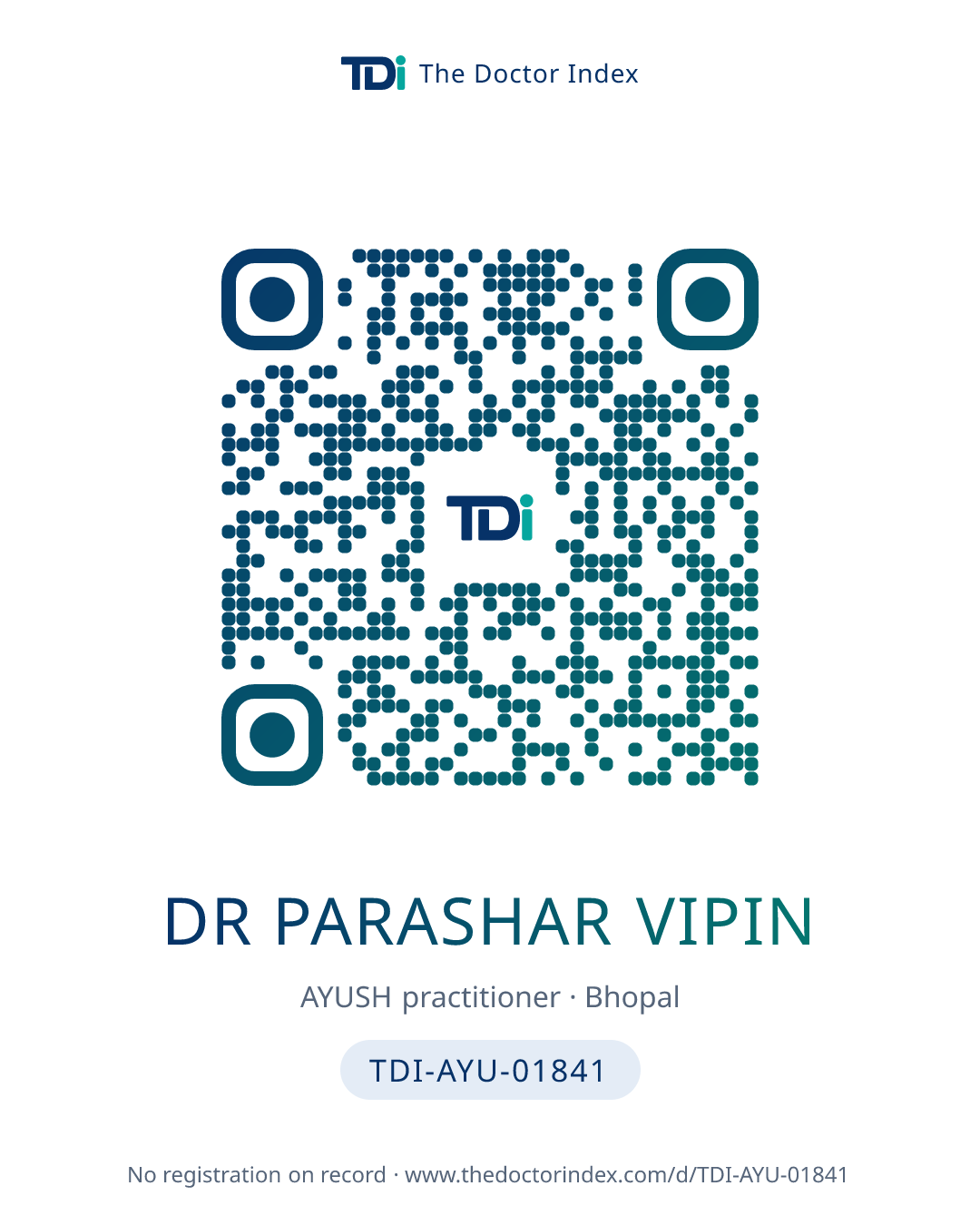 QR card for Dr Parashar Vipin, TDI-AYU-01841