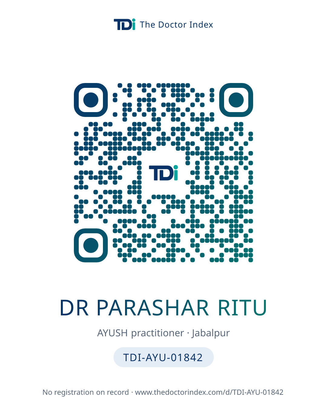 QR card for Dr Parashar Ritu, TDI-AYU-01842