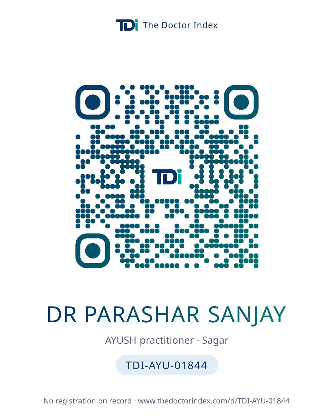 QR card for Dr Parashar Sanjay, TDI-AYU-01844