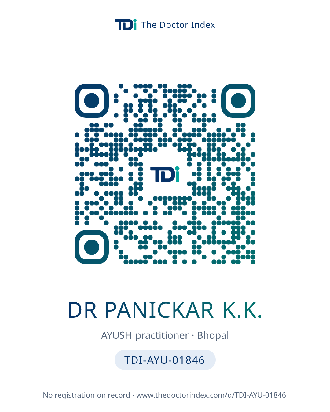 QR card for Dr Panickar K.K., TDI-AYU-01846