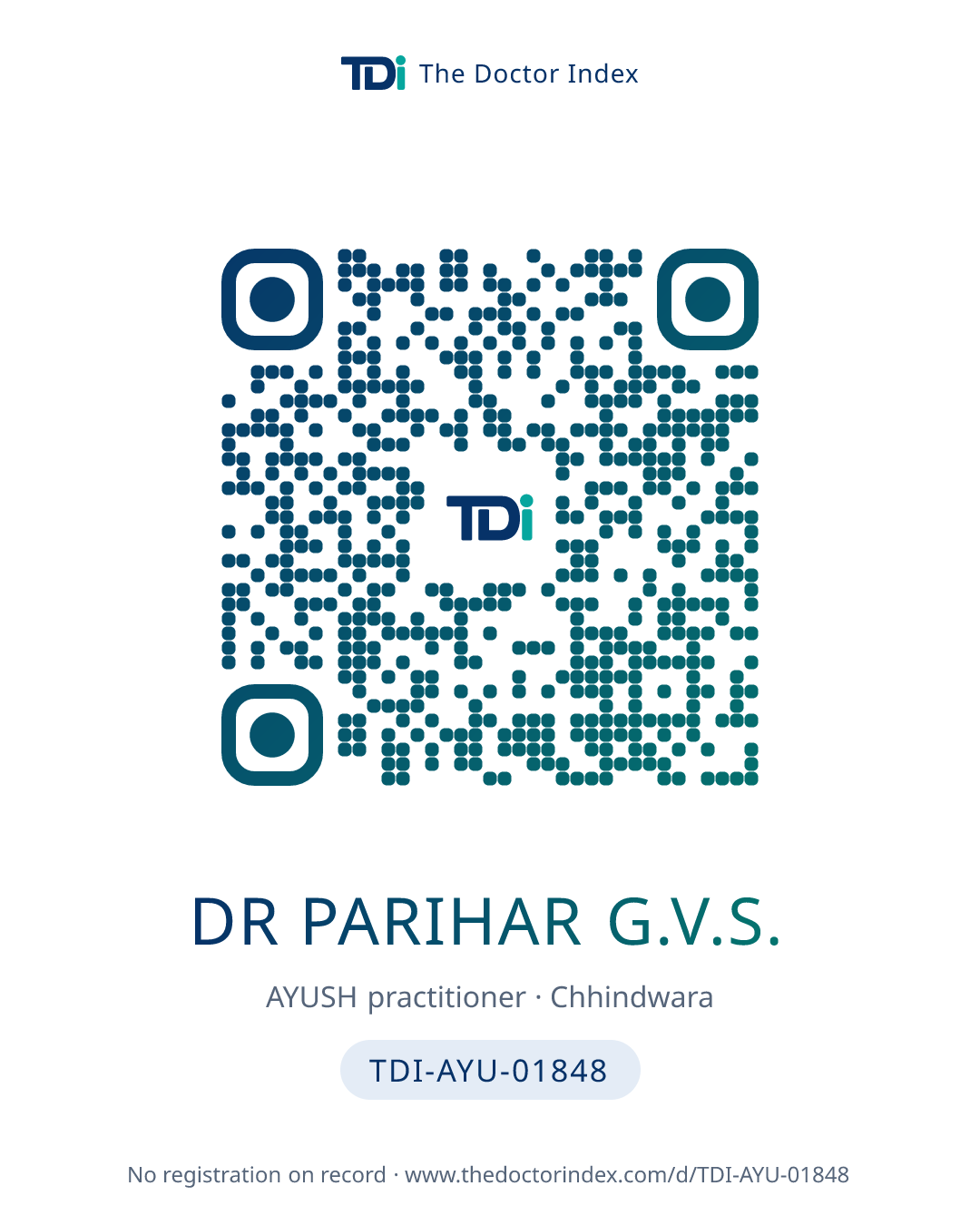 QR card for Dr Parihar G.V.S., TDI-AYU-01848