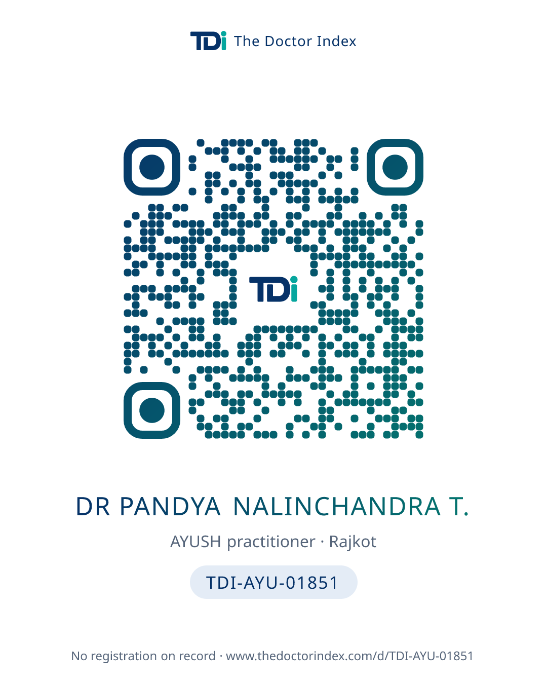 QR card for Dr Pandya Nalinchandra T., TDI-AYU-01851