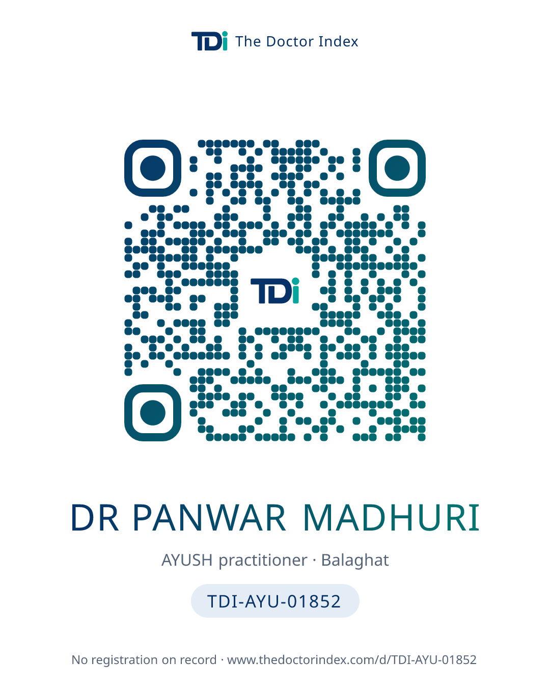 QR card for Dr Panwar Madhuri, TDI-AYU-01852