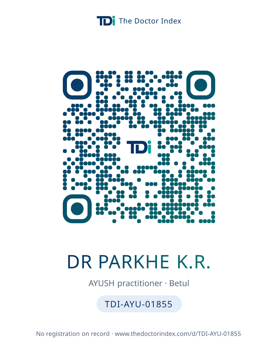 QR card for Dr Parkhe K.R., TDI-AYU-01855