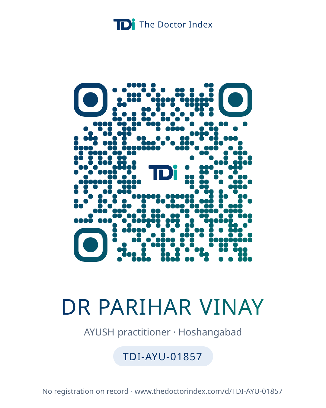 QR card for Dr Parihar Vinay, TDI-AYU-01857