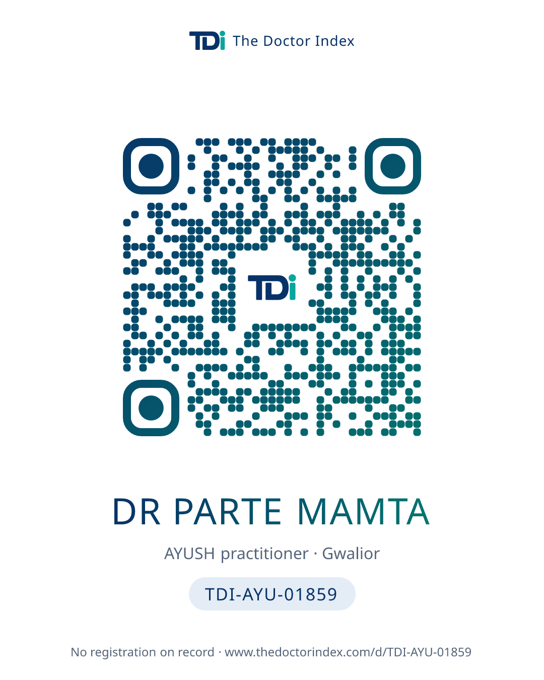 QR card for Dr Parte Mamta, TDI-AYU-01859