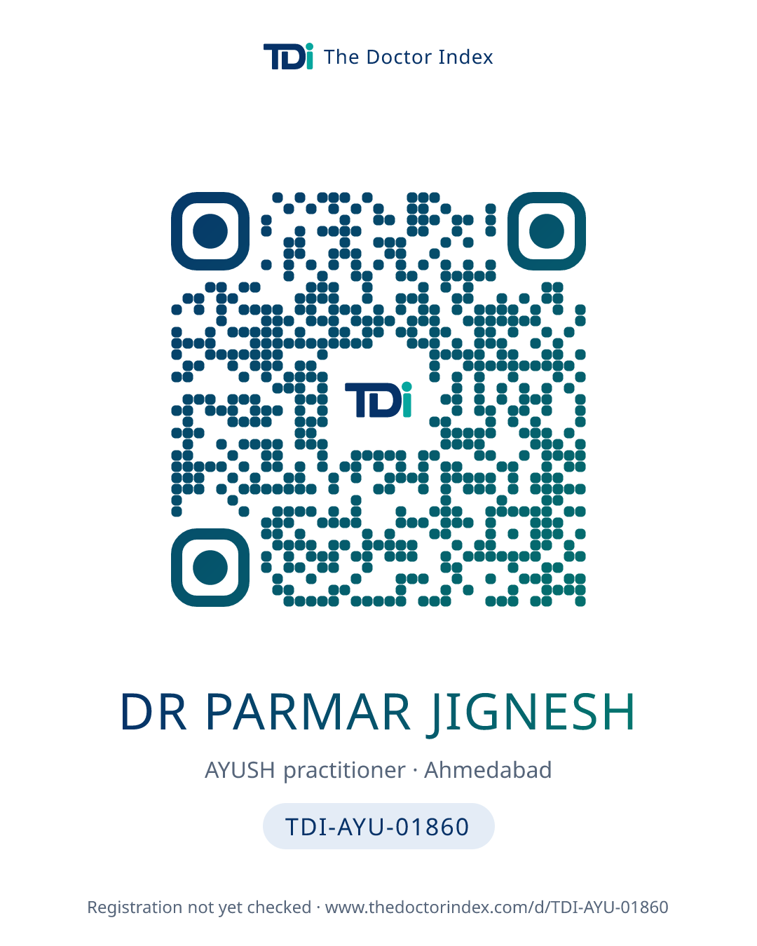 QR card for Dr Parmar Jignesh, TDI-AYU-01860