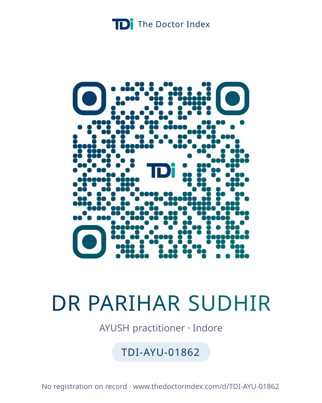 QR card for Dr Parihar Sudhir, TDI-AYU-01862