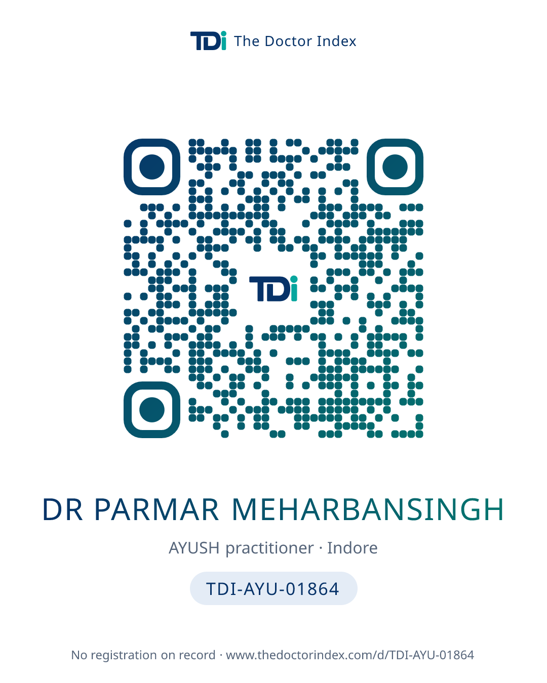 QR card for Dr Parmar Meharbansingh, TDI-AYU-01864