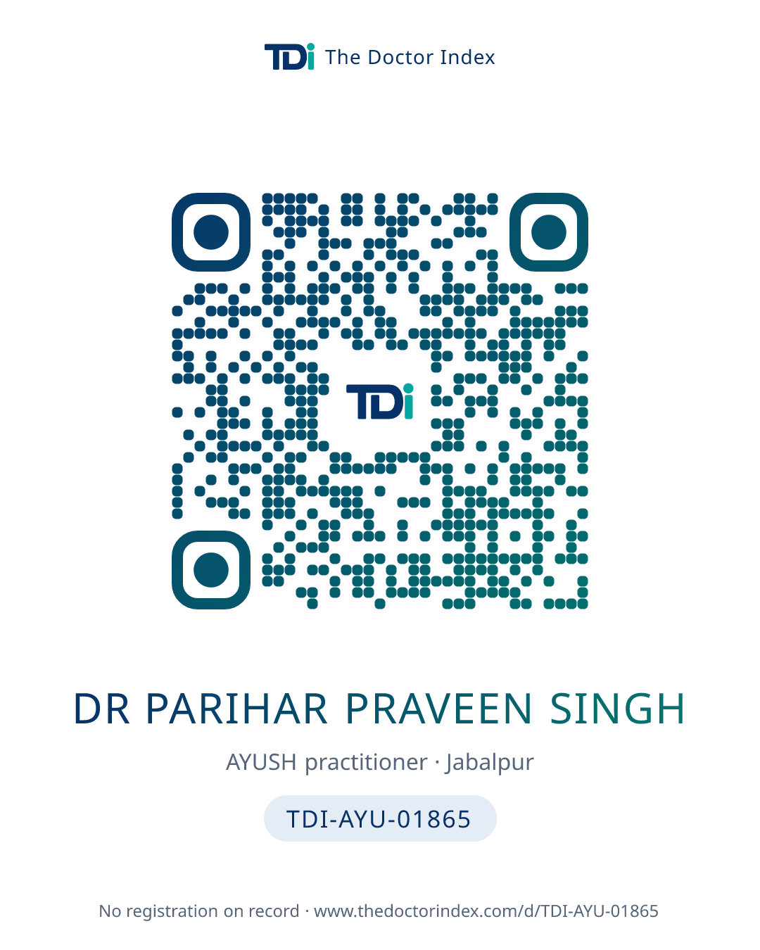 QR card for Dr Parihar Praveen Singh, TDI-AYU-01865