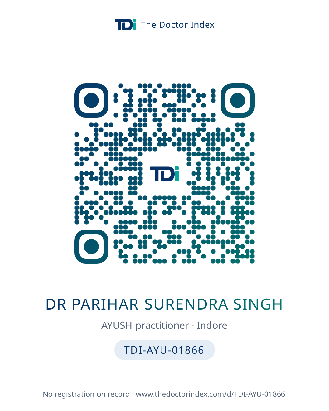 QR card for Dr Parihar Surendra Singh, TDI-AYU-01866