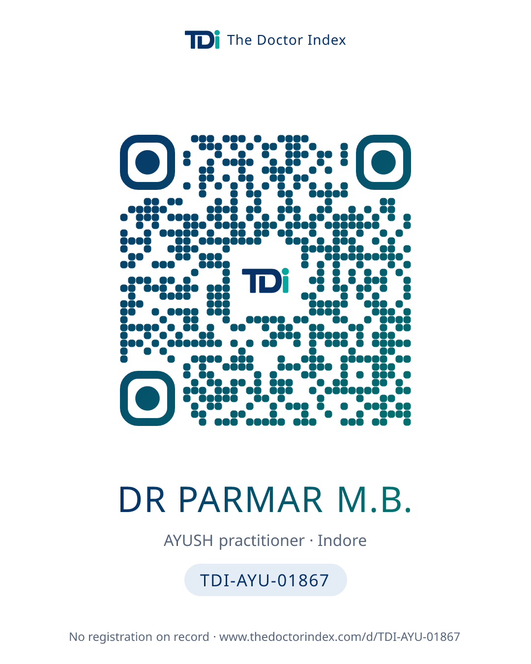 QR card for Dr Parmar M.B., TDI-AYU-01867