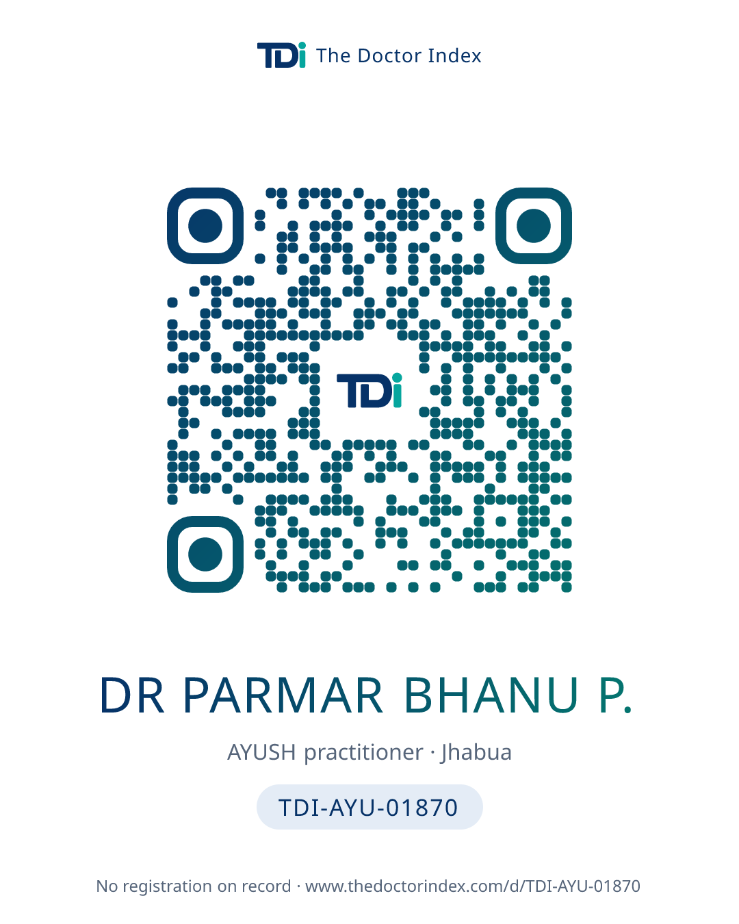 QR card for Dr Parmar Bhanu P., TDI-AYU-01870