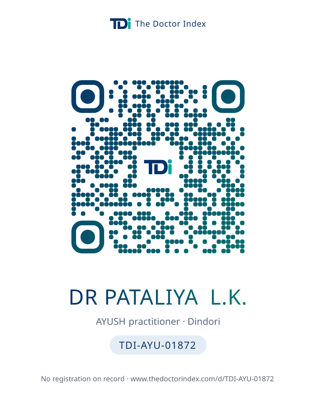 QR card for Dr Pataliya L.K., TDI-AYU-01872