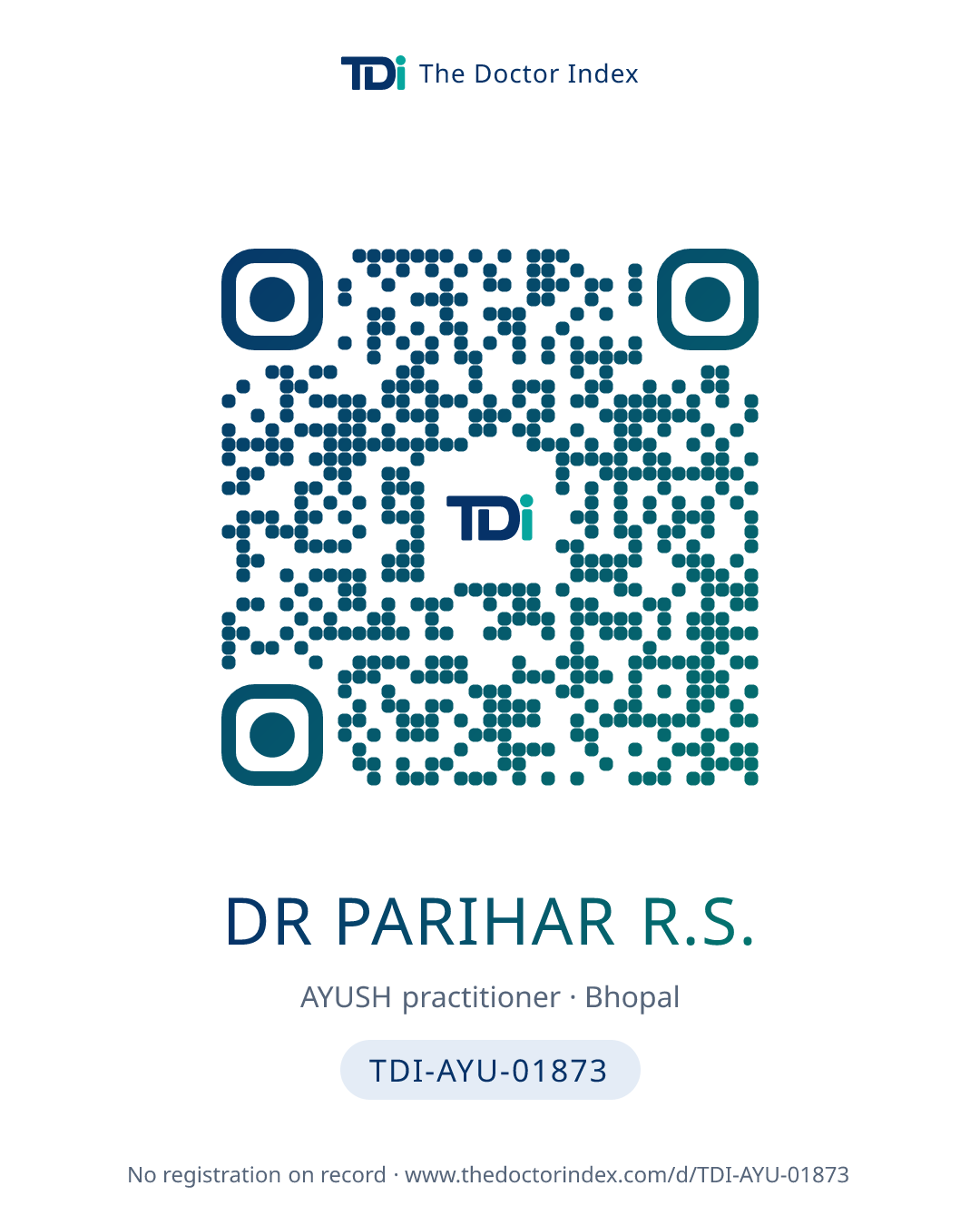 QR card for Dr Parihar R.S., TDI-AYU-01873