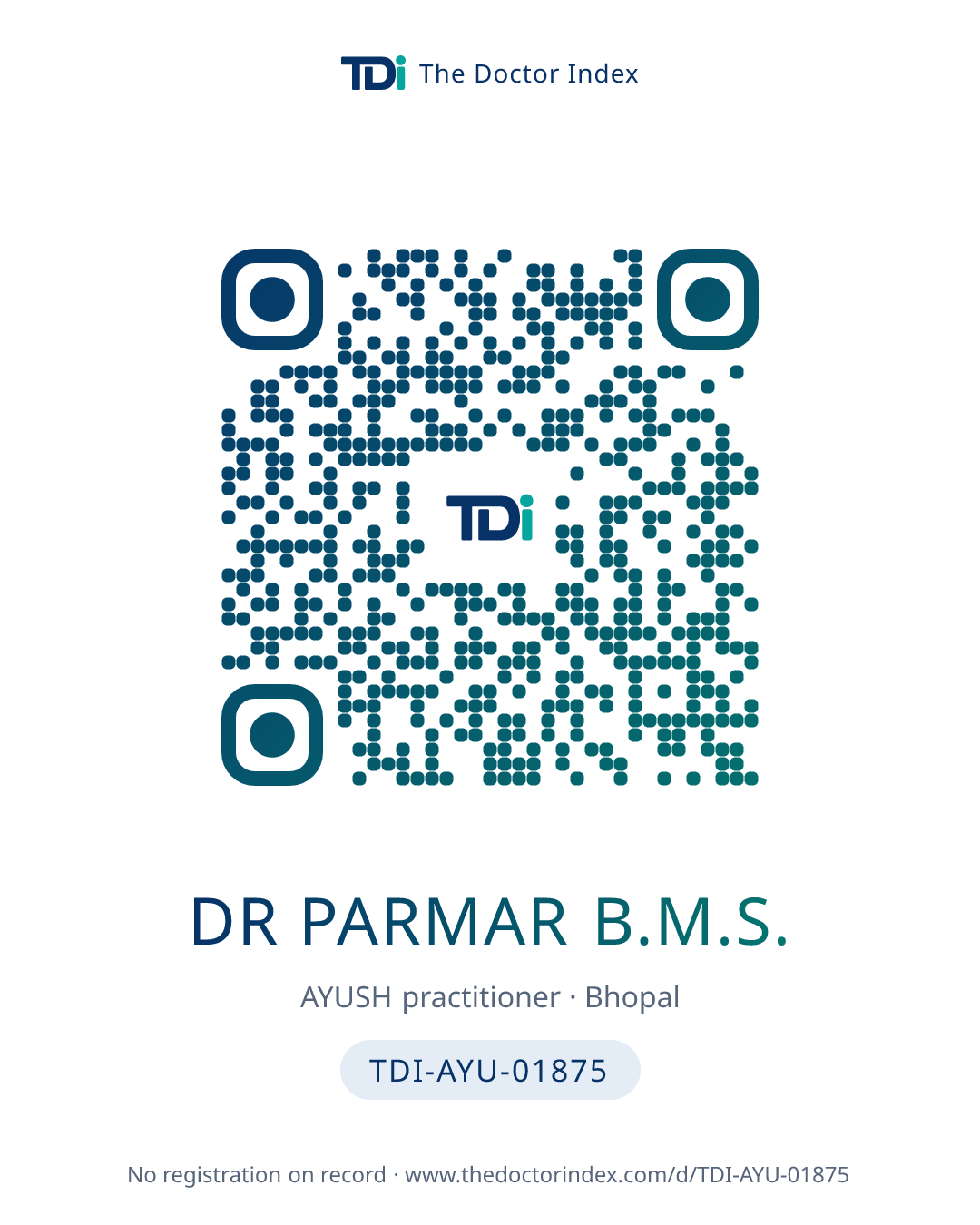 QR card for Dr Parmar B.M.S., TDI-AYU-01875