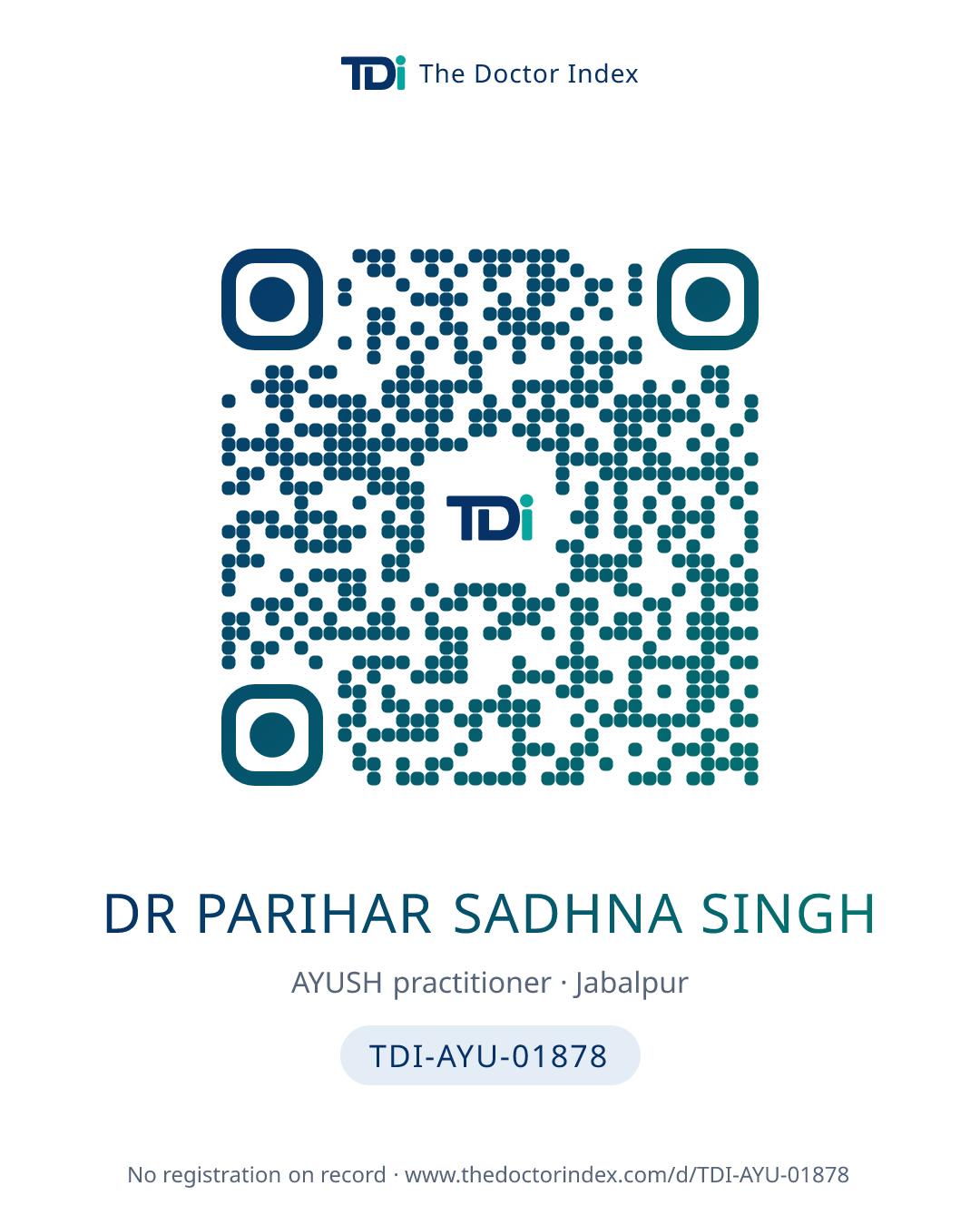 QR card for Dr Parihar Sadhna Singh, TDI-AYU-01878