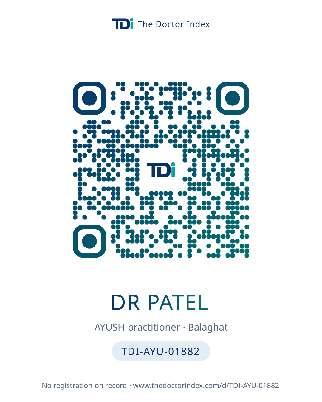 QR card for Dr Patel, TDI-AYU-01882