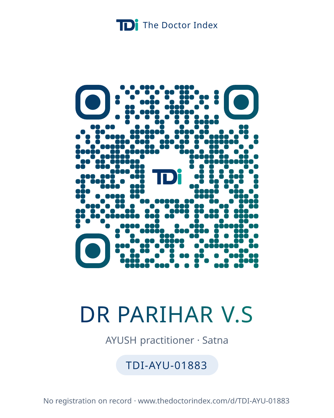 QR card for Dr Parihar V.S, TDI-AYU-01883