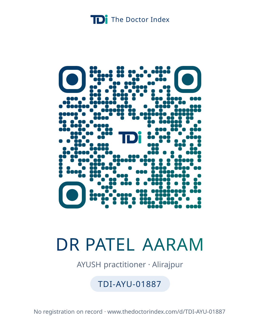 QR card for Dr Patel Aaram, TDI-AYU-01887