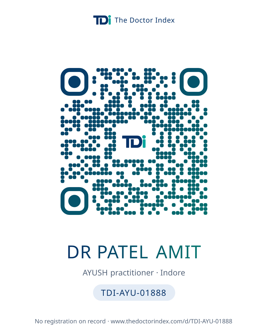 QR card for Dr Patel Amit, TDI-AYU-01888