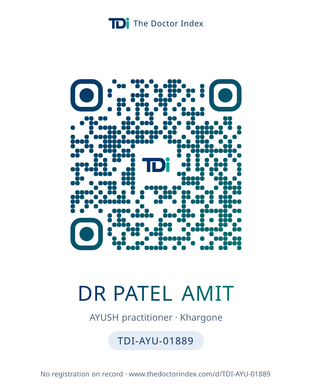 QR card for Dr Patel Amit, TDI-AYU-01889