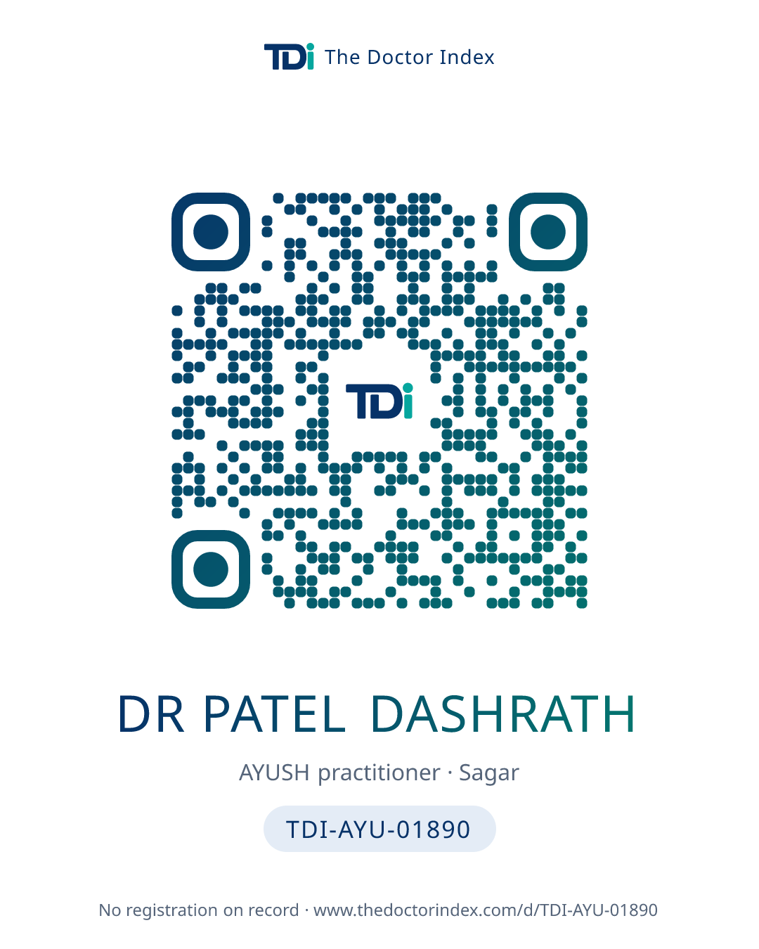 QR card for Dr Patel Dashrath, TDI-AYU-01890