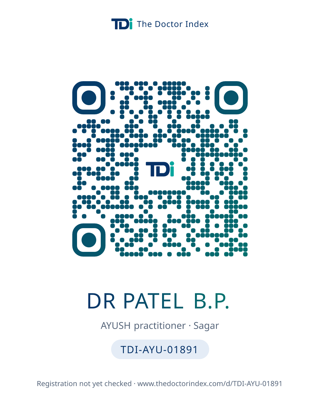 QR card for Dr Patel B.P., TDI-AYU-01891